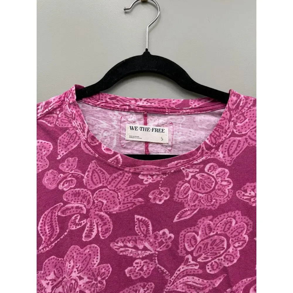Free People We The Free Pink Floral Cotton Tee Size Small Oversized